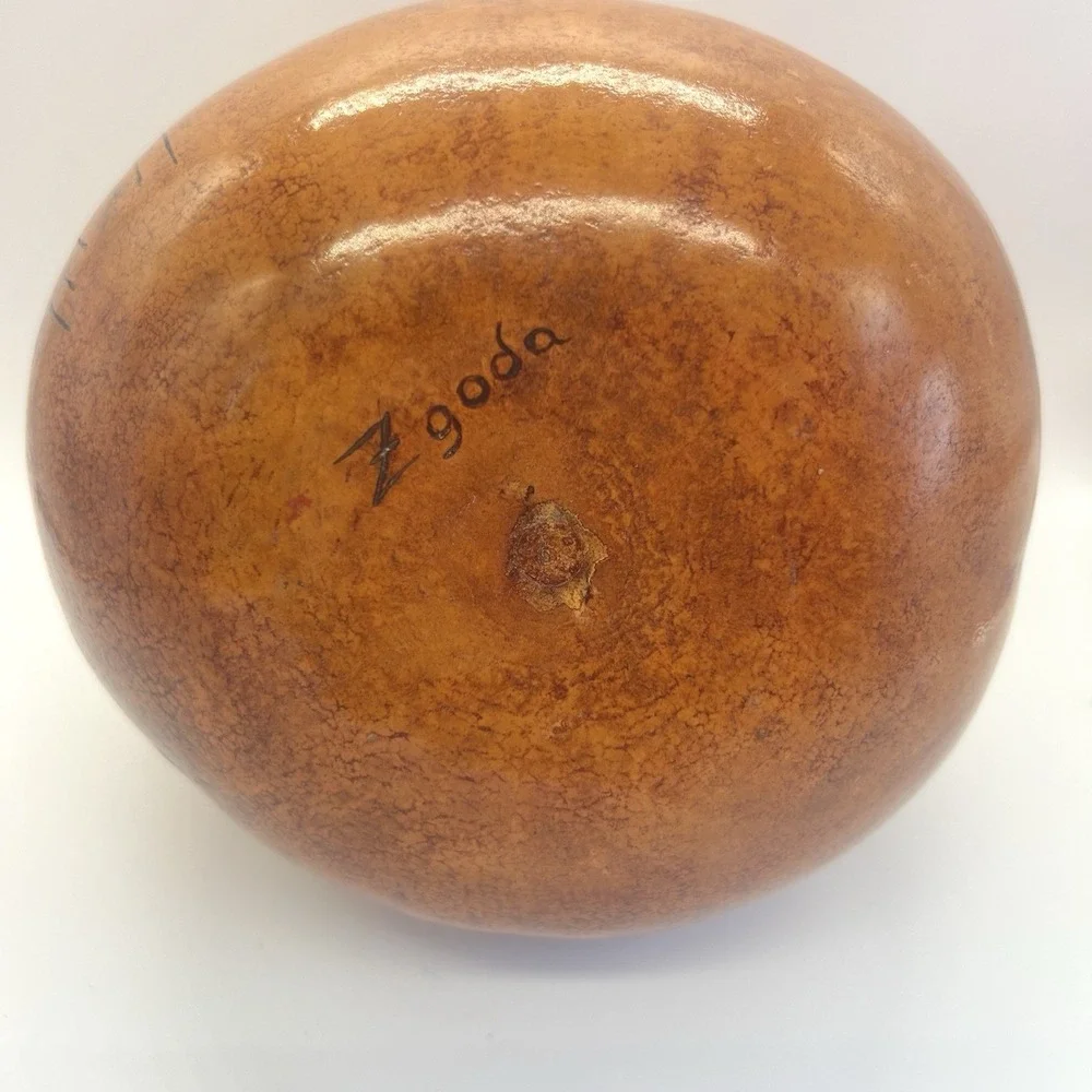 Painted Gourd Artist Signed‎ Gene Zgoda Vase Metallic Look Cincinnati Boho